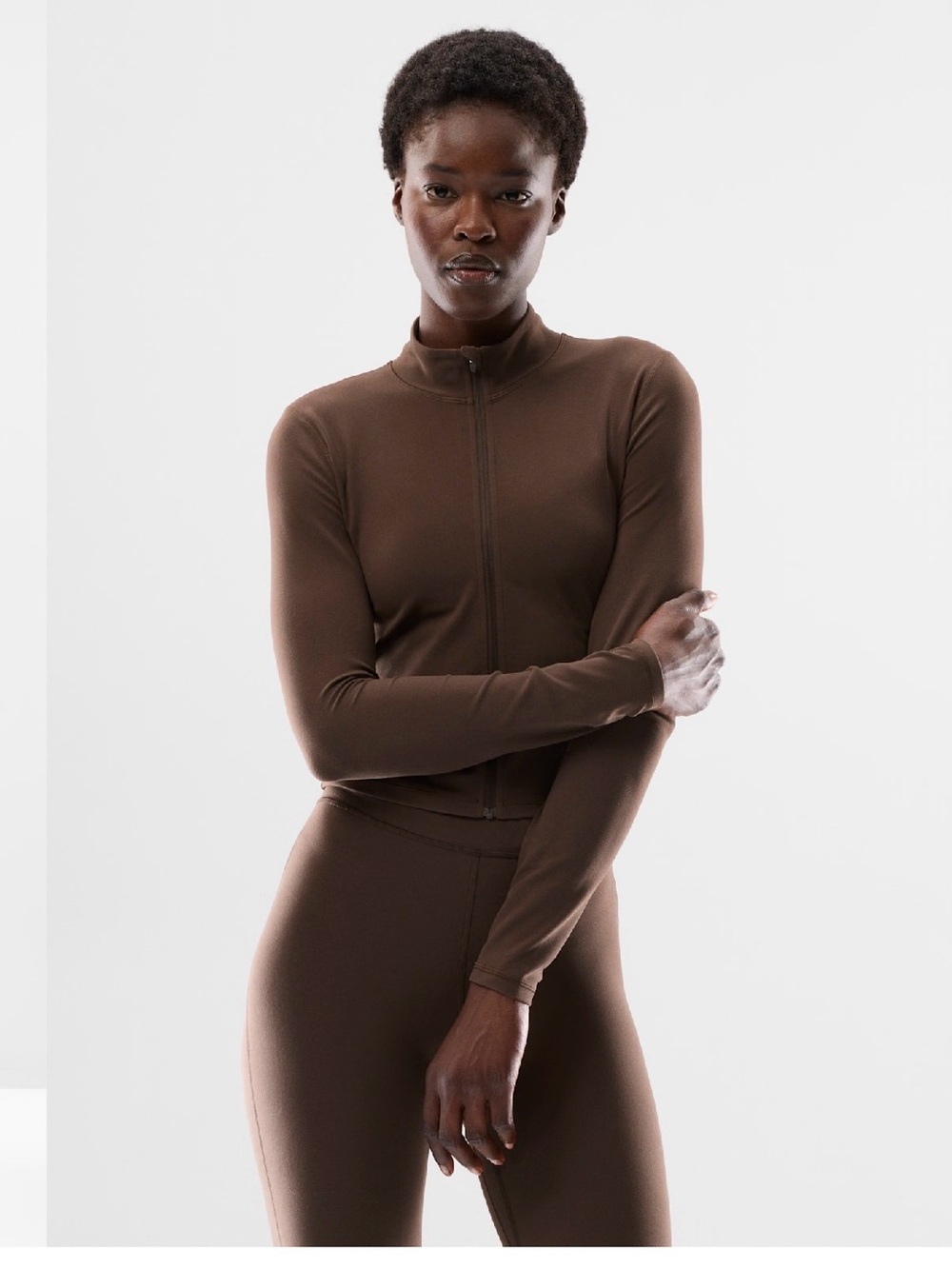 Aritzia Brown Full-Zip Long Sleeve Top